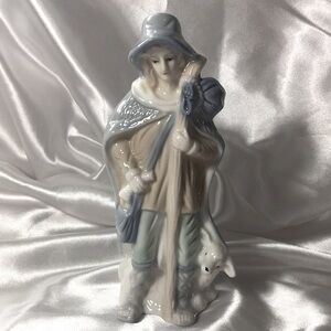 Vintage Shepherd Woman Ceramic Glass Figurine 7in.